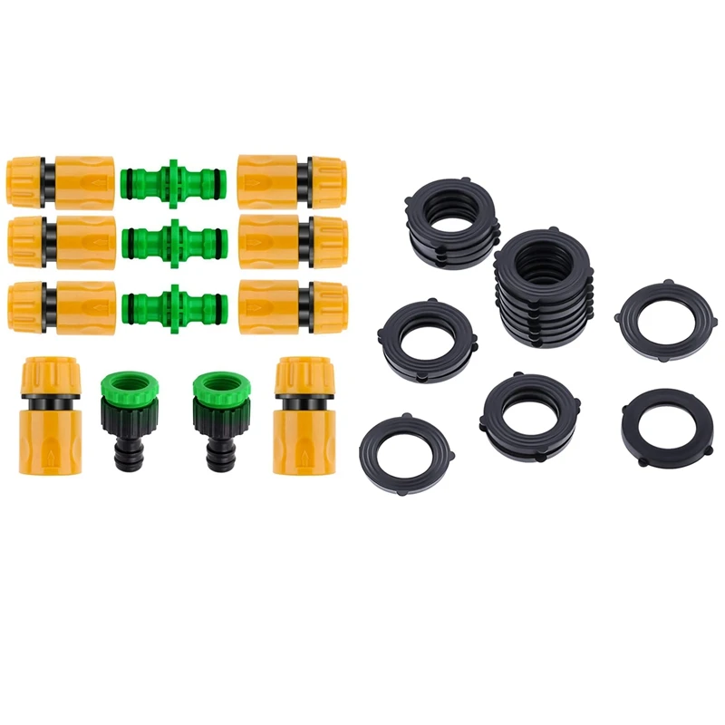 

20X Garden Hose Washers Rubber Washers Seals,Self Locking Tabs Keep Washer & 13Pcs Plastic Garden Hose Tap Connector Kit