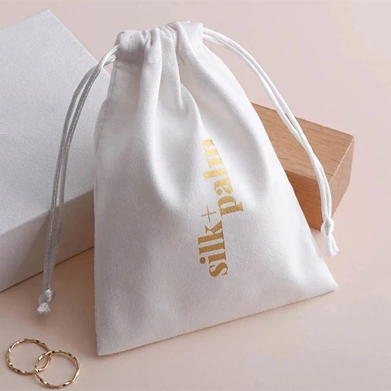 black Flannel bags personalized with your logo print any color custom drawstring jewelry bag packaging chic drawstring pouches