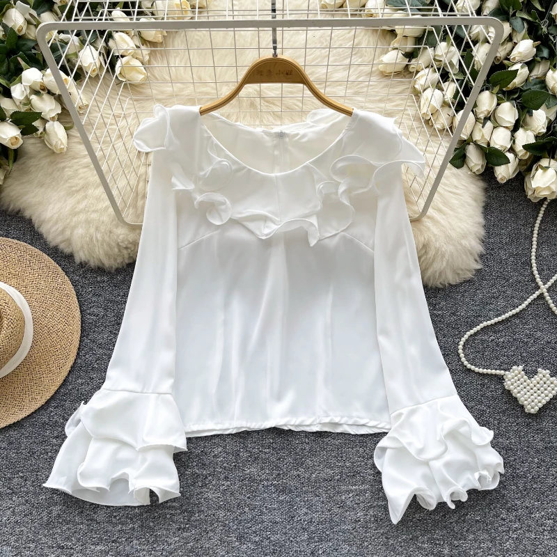 2024 Blusas Mujer De Moda Милые женские рубашки Y2k Свободные блузки с рюшами на воротнике