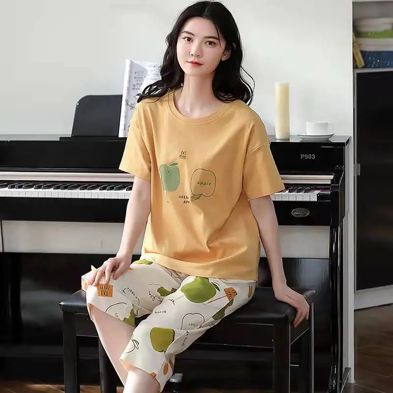 

Summer new women's cotton pajamas set short-sleeved shorts thin loungewear loose plus size two-piece plus size