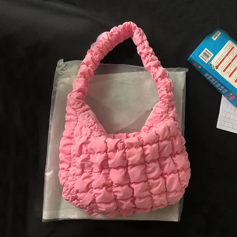 Маленькая клетчатая стеганая сумка 24 см карамельного цвета, Женская трендовая ярко-розовая мягкая облачная сумка на плечо, женская синяя Сумочка, 2022