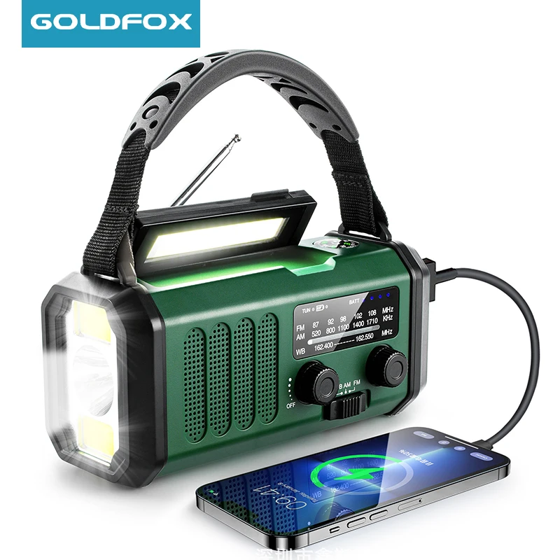 

10000mAh Crank Radio Solar Radio Portable Emergency Radio AM FM NOAA Weather Radio with Flashlight SOS Alarm Compass for Camping