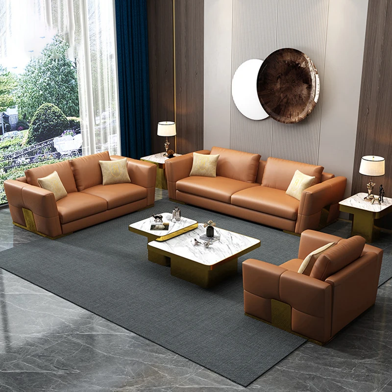 Современный итальянский светлый роскошный кожаный диван для гостиной