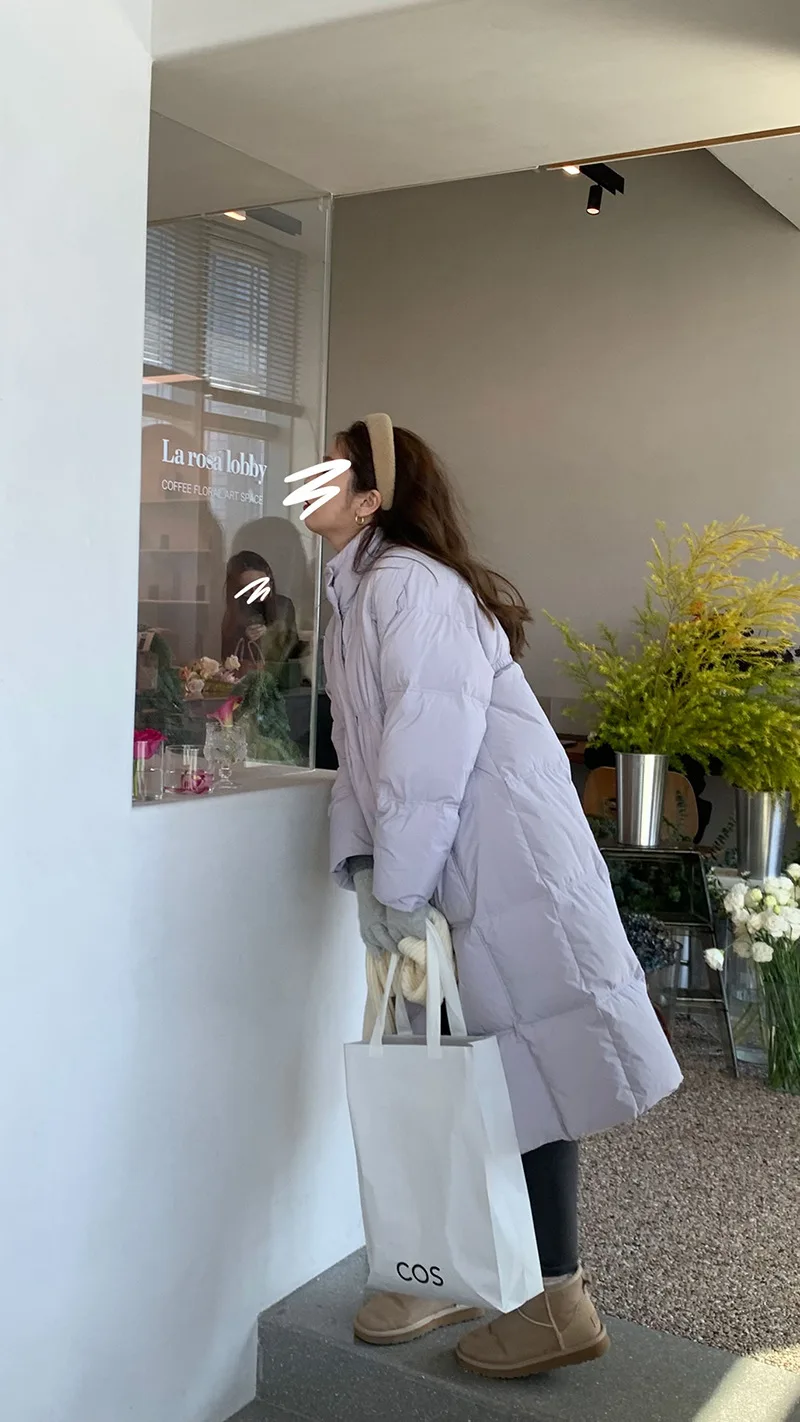 Winter Down Jacket Long Models Knee-length Temperament Fashion Loose Standing Collar Models White Duck Down Women's Jacket