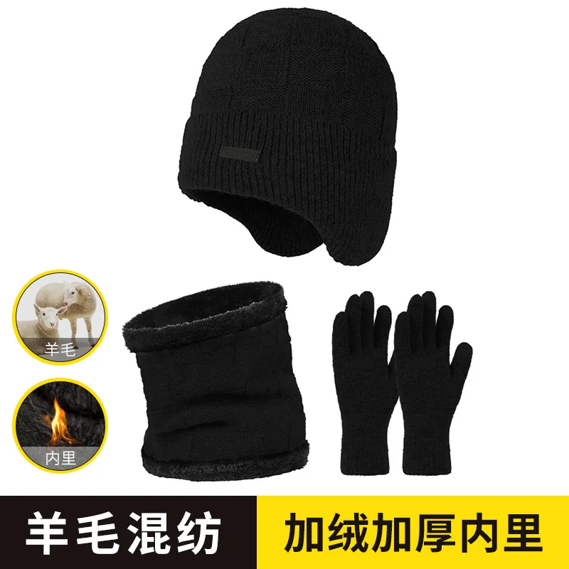 

3Pcs/Set Winter Beanie Hat for Men Knitted Hat Winter Cap Women Thick Wool Neck Scarf Cap Balaclava Mask Bonnet Hats Set