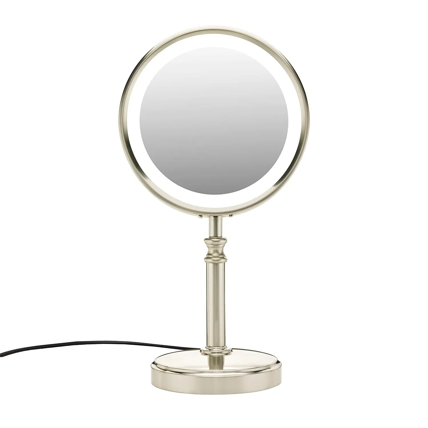 

Double-Sided LED Lighted Tabletop Mount Vanity Makeup Mirror, 1x/10x magnification, Satin Nickel Bathroom mirror no fog Non reve