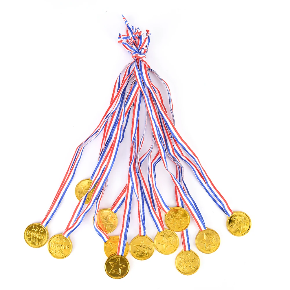 

12pcs Kids Game Sports Prize Awards Toys Plastic Children Gold Winners Medals Party Favor
