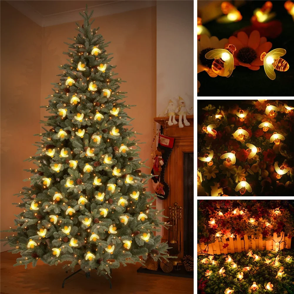 

Cute Bee Solar String Light LED Outdoor Light Wedding Home Garden Festival Decorative Christmas Tree Honeybee Starry Fairy Lamp
