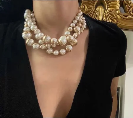 

Vintage Elegant Glass Pearl Multilayer Short Necklace for Women Chokers Collares Colares Collier Femme