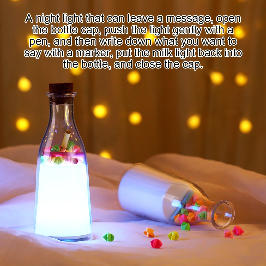 

FangNymph Colorful Bottle Light USB LED Night Light Creativity Leave A Message Timing Lamp For Bedside Bedroom Decor Office Gift