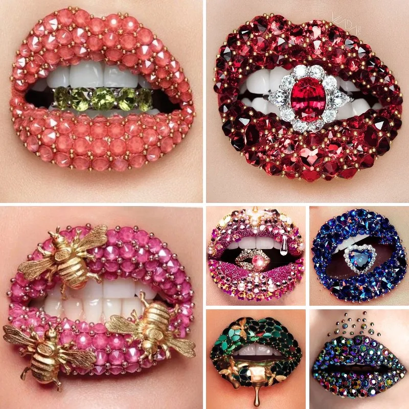 

DIY 5D Diamond Painting Fashion Lips with Crystals Pattern Mosaic Art Full Round Diamond Embroidery Home Decor Birthday Gift