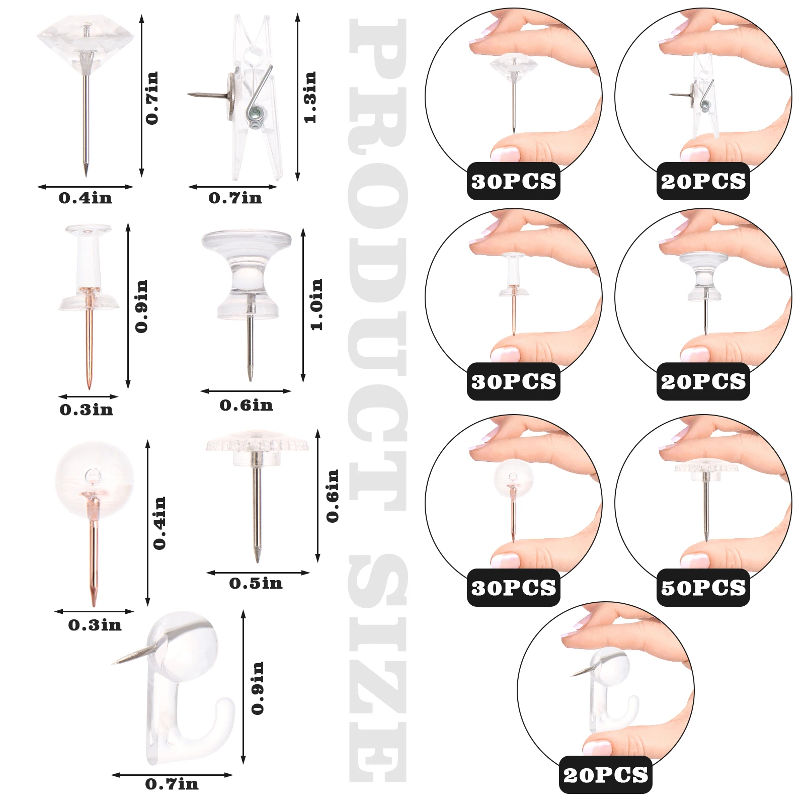 

200 шт., набор прозрачных нажимных штифтов для больших пальцев
