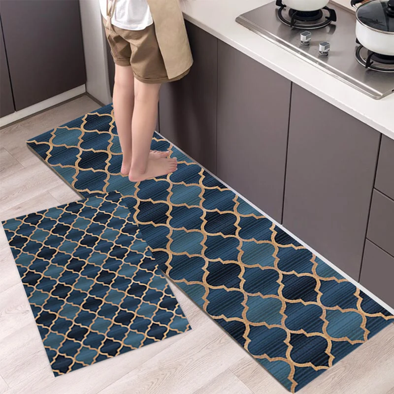 

Blue-Black Grid Carpet Rugs Floor Non-Slip Tapices Kitchen Door Foot Mat Living Room Decoration Home Decor