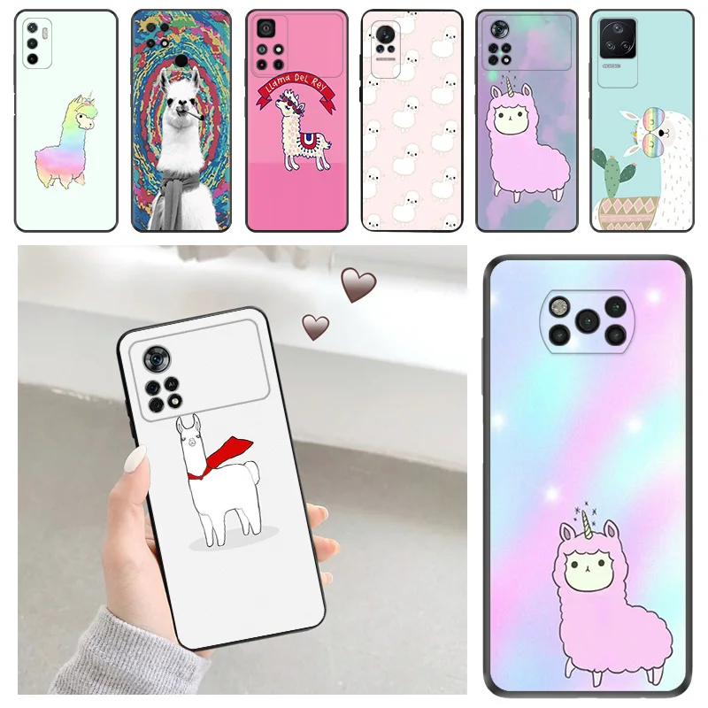 

Soft Phone Cases For Xiaomi Poco C51 X5 Pro F4 X4 GT M5 M4 5G F3 M3 C55 C50 C40 X3 NFC F1 Alpaca Llama Animal Black Matte Cover