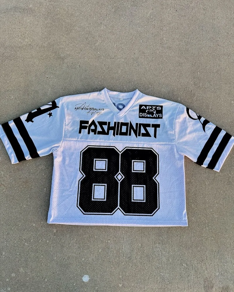 Новая американская рубашка в стиле хип-хоп с v-образным вырезом и принтом для