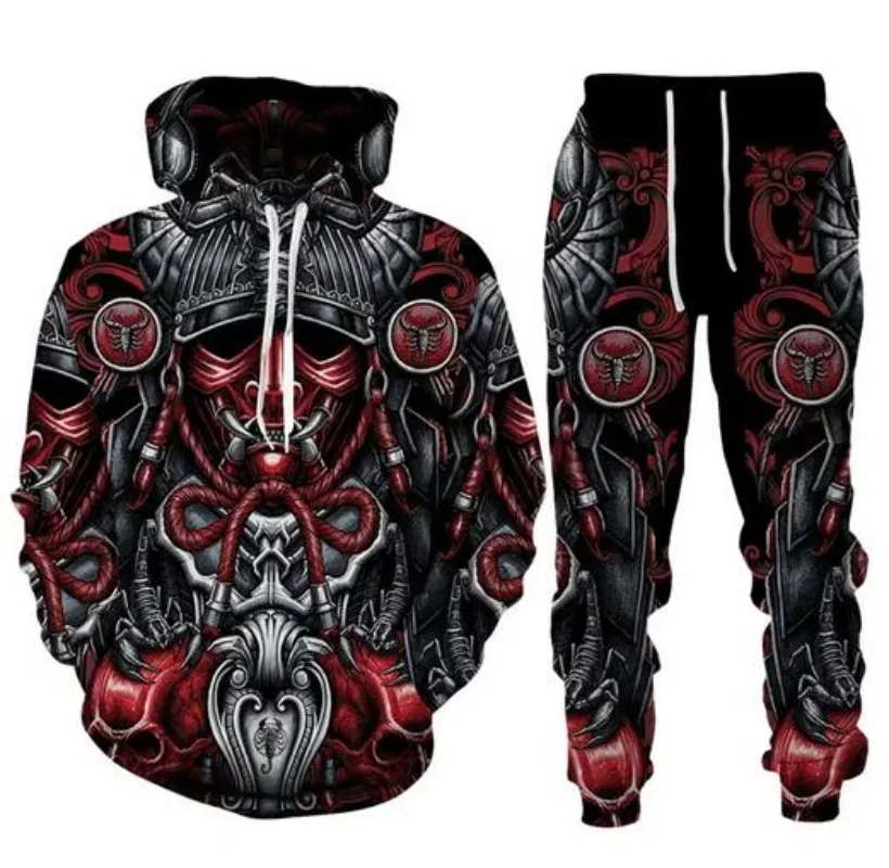 Брюки + толстовки с капюшоном Воин 3D принтом костюм мужские спортивный из двух