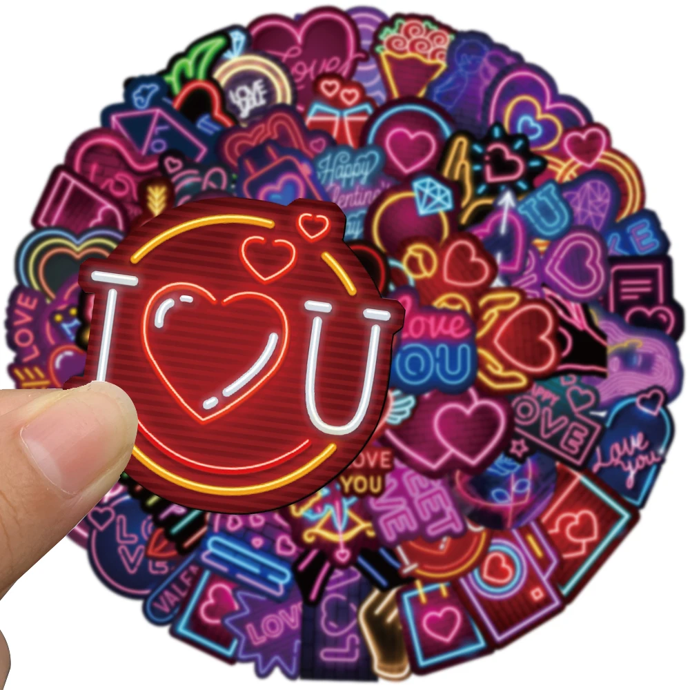 64 шт. милые неоновые наклейки на День святого Валентина мультяшные сделай сам