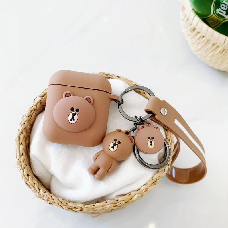 

Line Friends коричневый Чехол для беспроводных наушников Bluetooth милый мультяшный силиконовый чехол для наушников Apple Airpods 1/2/pro Generation