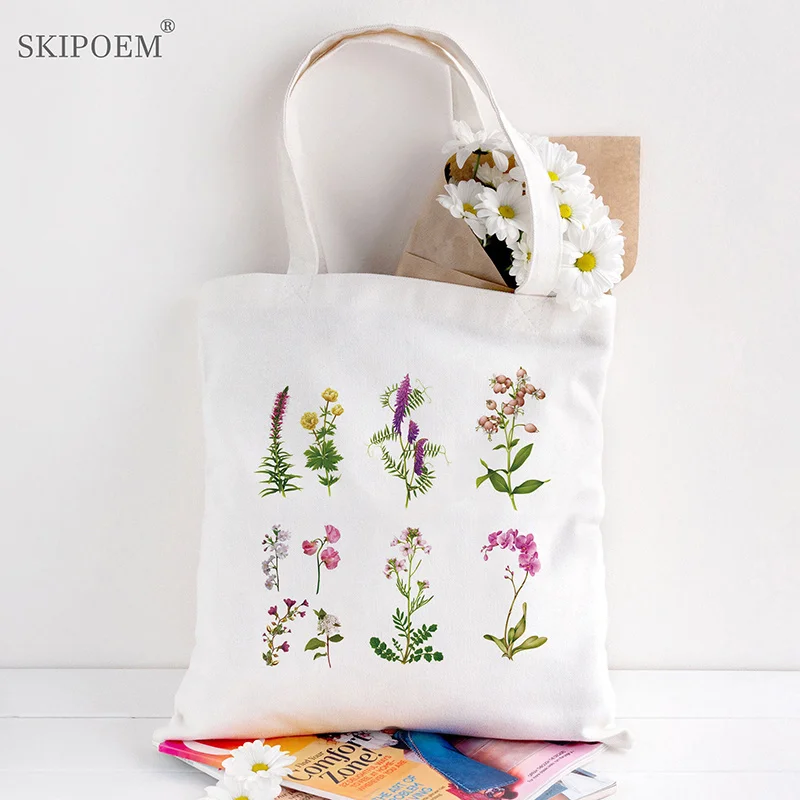 

Who Tote Canvas Bag Bags Girl Loves Flowers Reusable Large Capacity Summer Handbag Women's Cute Vintage Aesthetic Teacher Gift 1