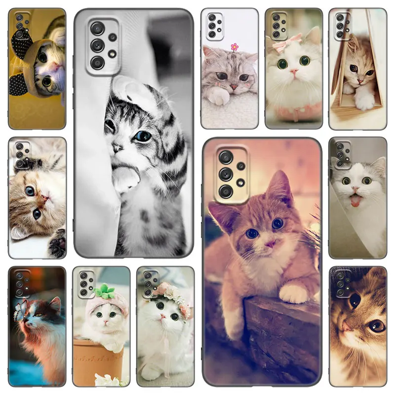 Cute Kawaii Kitten Cat Phone Case For Samsung Galaxy A21 A30 A50 A52 S A13 A22 A32 A33 A53 A73 5G A11 A12 A31 A51 A70 A71 A72