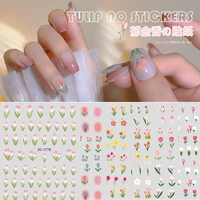 5d engraved tulip nail stickers pink white flower acrylic embossed sliders summer nail art decals manicure decoration