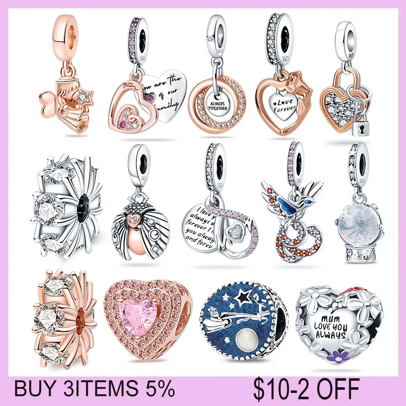 

2022 New 925 Silver Color Owl And Double-Sided Pendant Moon-Shaped Charm Beads Fit Original Pandora Bracelet Fashion Jewelry