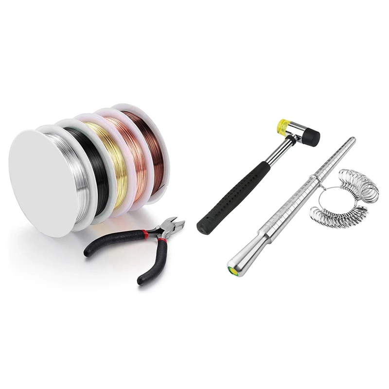 

1 Set Craft Wire Jewelry Beading Wire Tarnish Resistant Copper Wire & 1 Set Ring Size Measuring Tool with Ring Mandrel