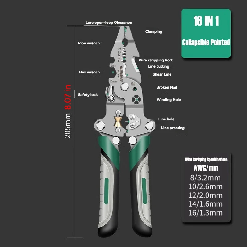 

Складные плоскогубцы для зачистки проводов, режущие обжимные клеммы с гаечным ключом, многофункциональные электрики, профессиональные ручные инструменты