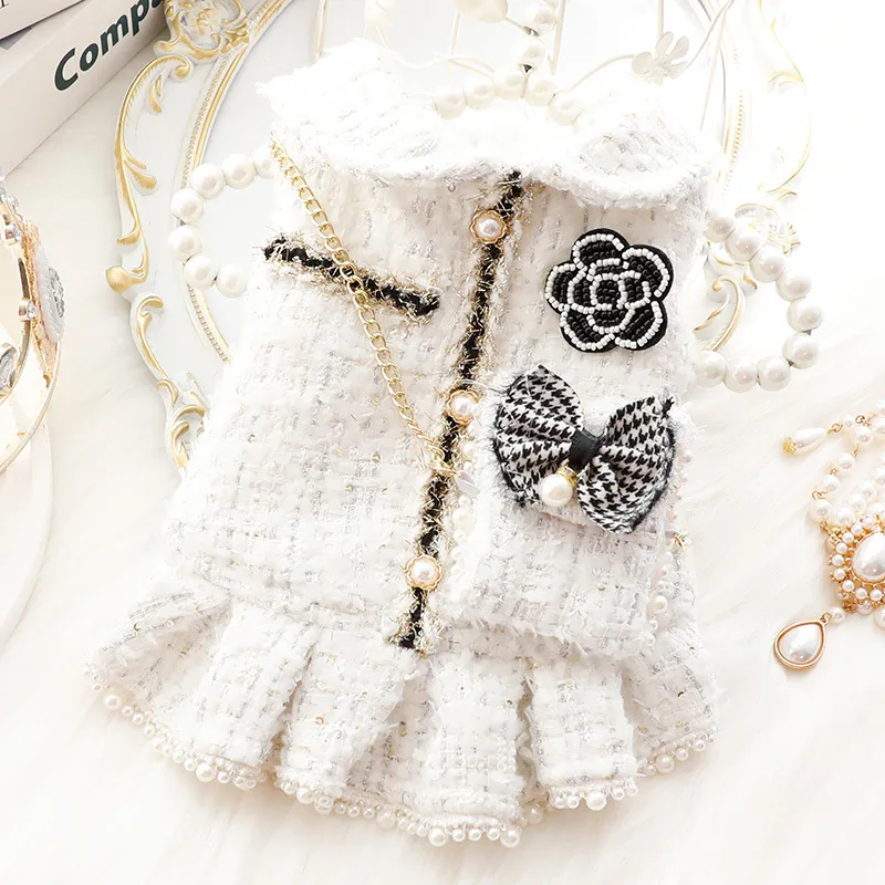 

Sweet Wind Princess Dress Dog Clothes Cotton Dogs Clothing Pet Outfits Cute Autumn Winter Yorkies White Girl Ropa Para Perro
