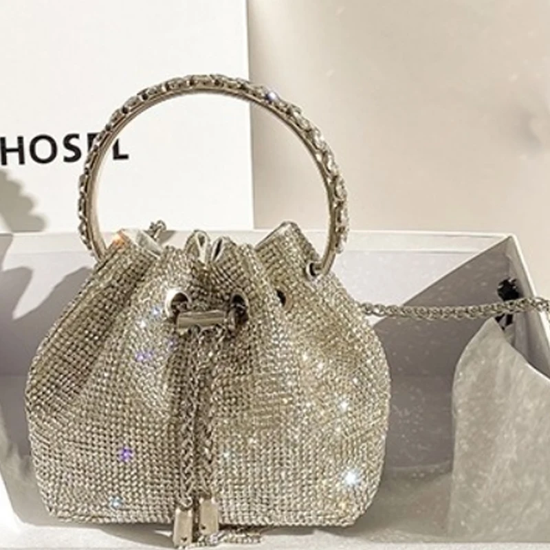 

Luxury Rhinestone bag bucket bag women's vegetable basket bag 2022 new high-quality Messenger Handbag Tassel