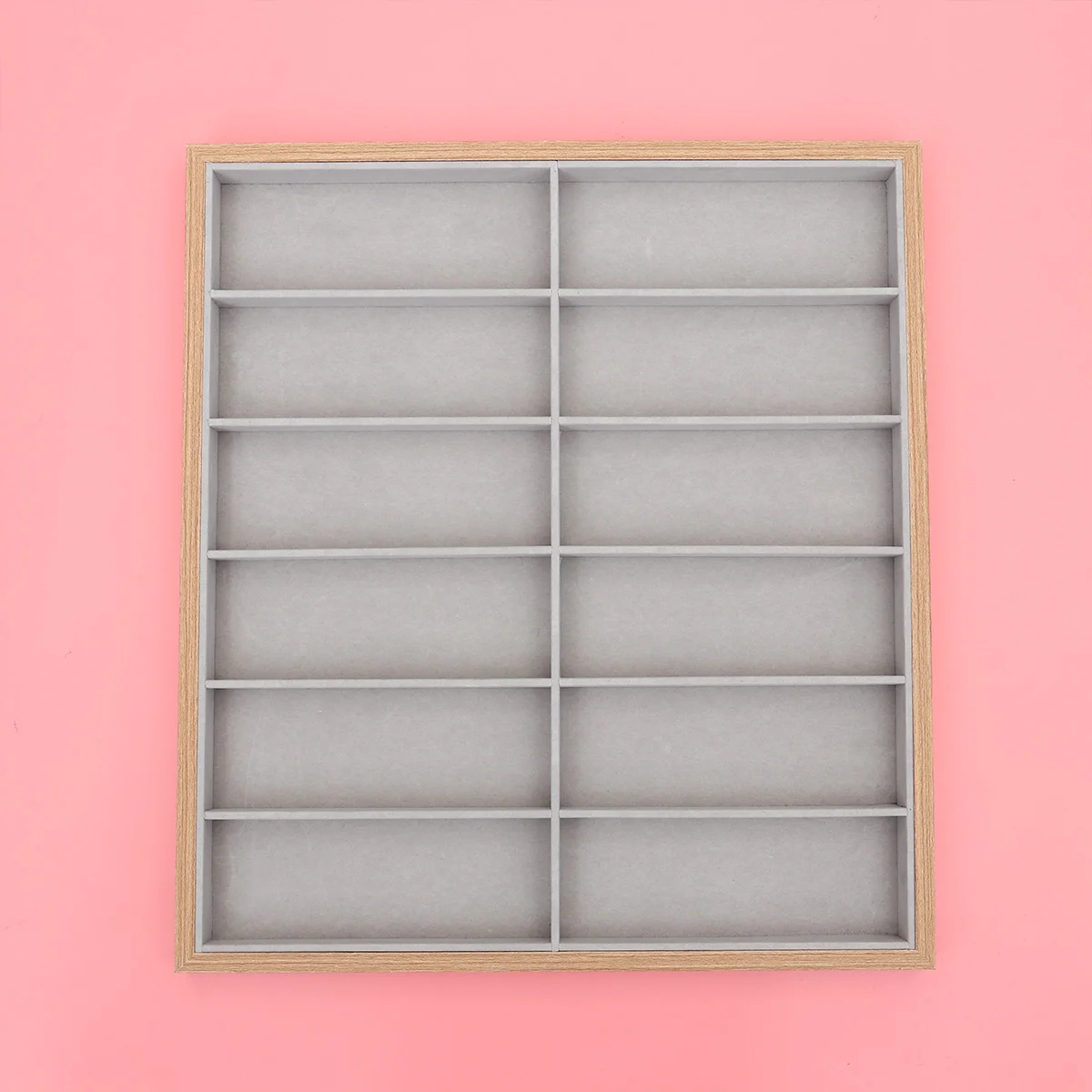 

1pc Wooden Serving Tray Container Wooden Display Holder with Gray Cloth Organizer for Home Shop 12 Grids(Wood Color, Grey)