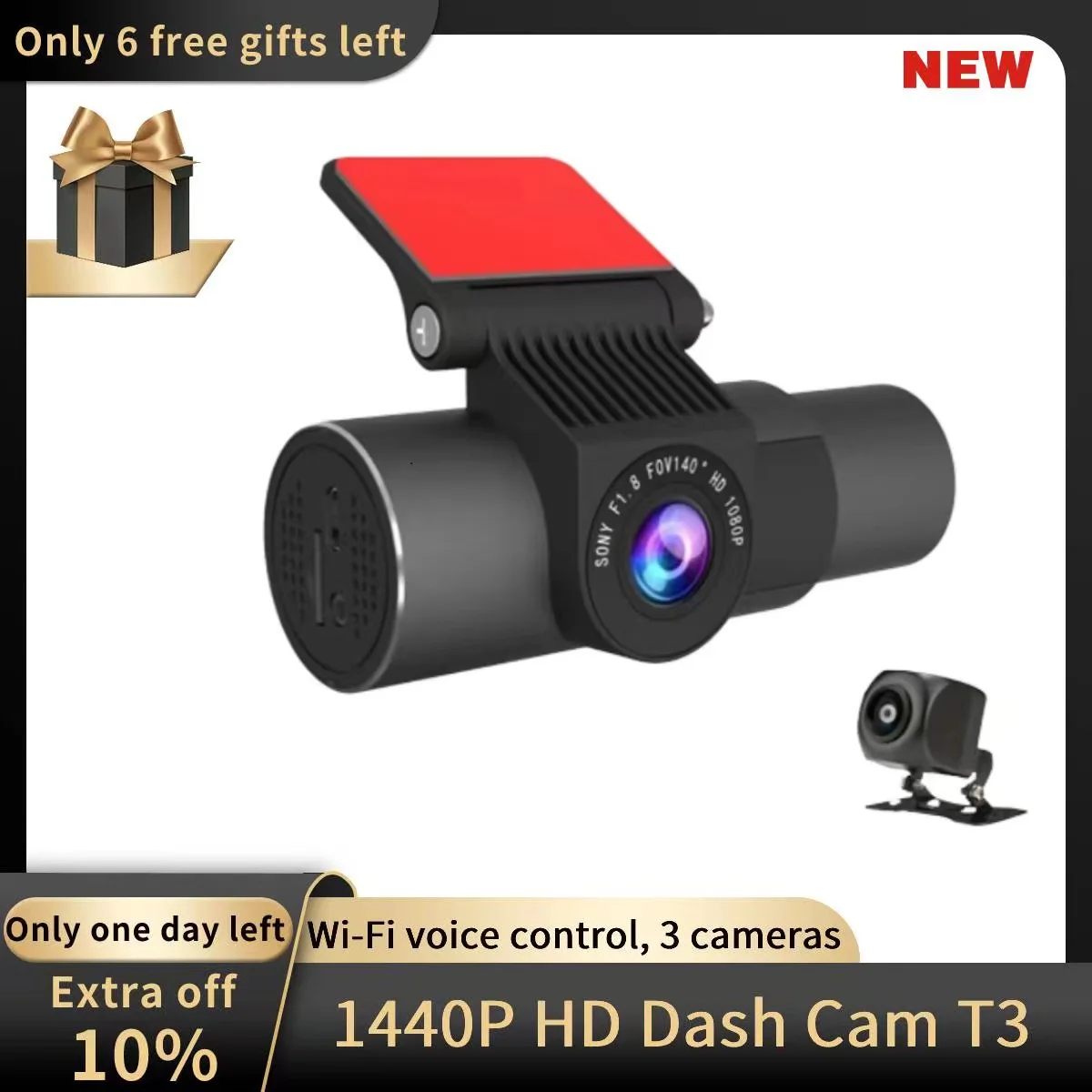 T3 Dash Cam For Car 3 Cameras 1440P HD Car Camera Recorder ADAS Wi-Fi Dashcam 24H Parking Monitor 170°FOV Car dvr Camera For Car