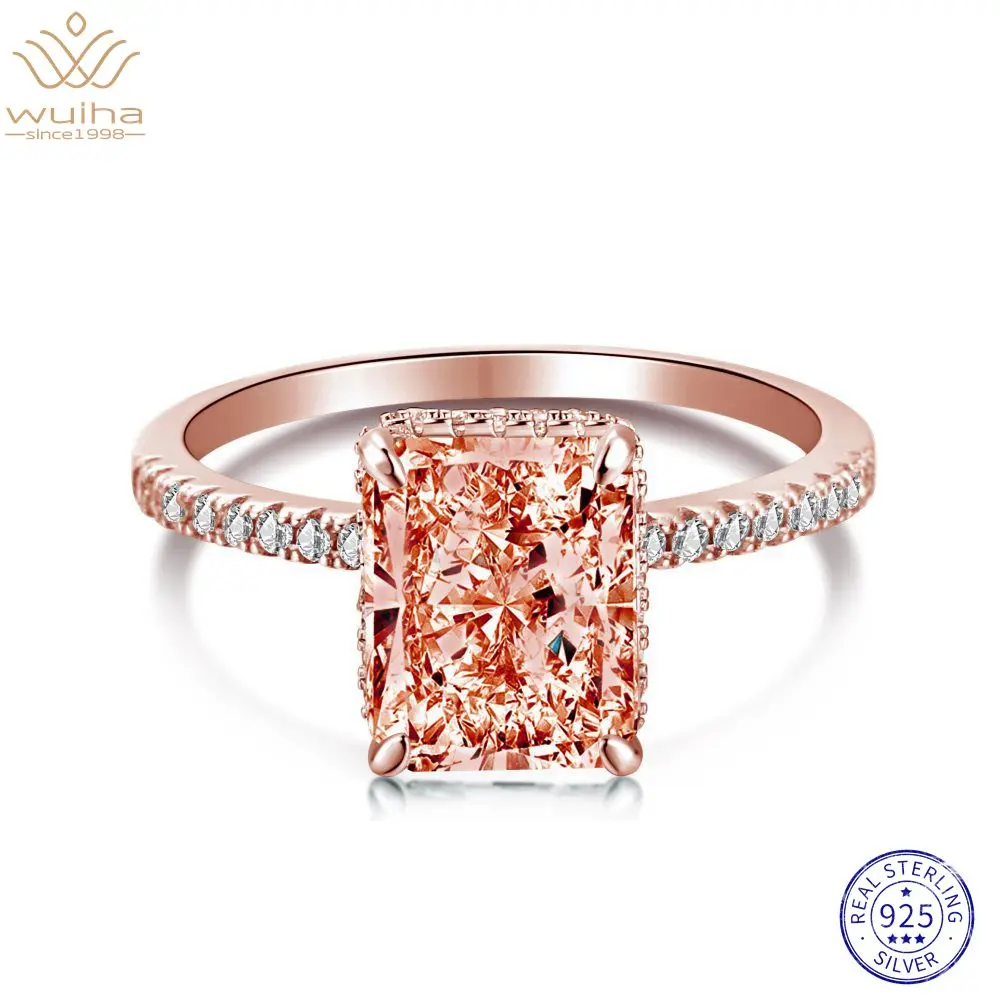 WUIHA Real 925 Sterling Silver Rose Gold Crushed Ice 4CT Colorful Sapphire Synthetic Moissanite Ring for Women Gift Dropshipping