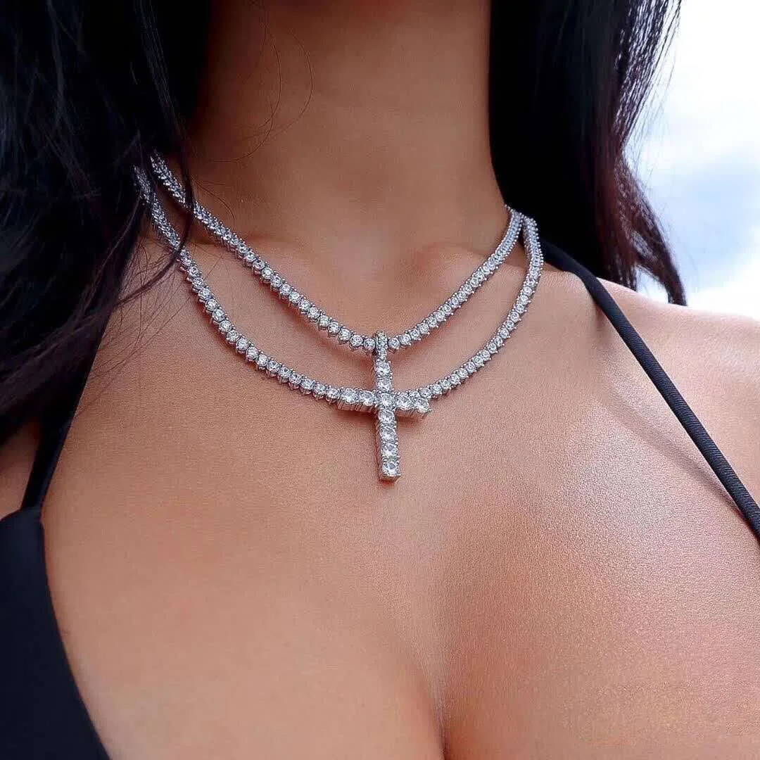 

HIP Hop Men's 3 Claws Prong Gold Plated AAA Cubic Zirconia 4mm women Iced Out Chain Tennis Necklace jewelry wholesale