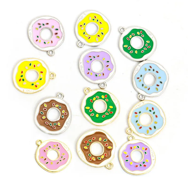 10pcs New Cartoon Colorful Food Donut Enamel Metal Charm DIY Fashion Earrings Necklace Keychain Crafts Jewelry Making