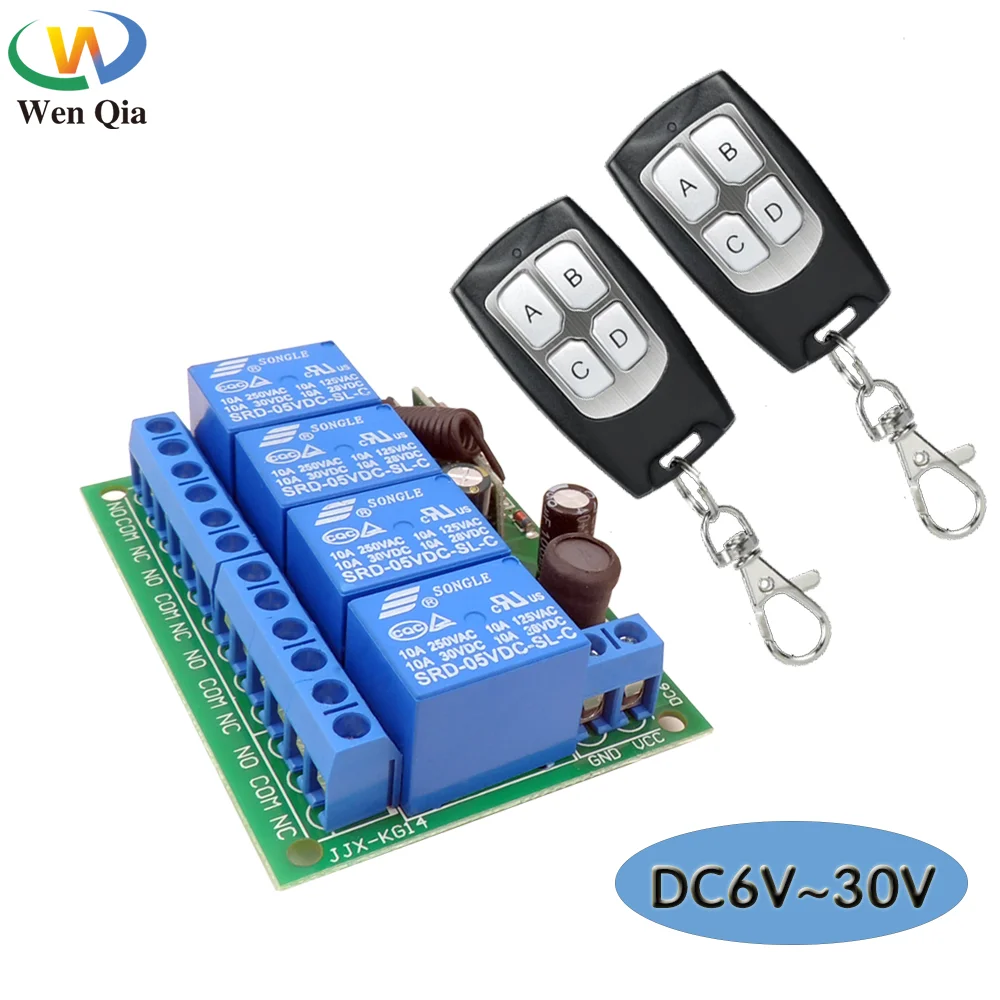 433Mhz Universal Wireless RF Remote Control Switch DC12V 24V 4Channel Relay Receiver and Transmitter for Garage Gate Motor Led