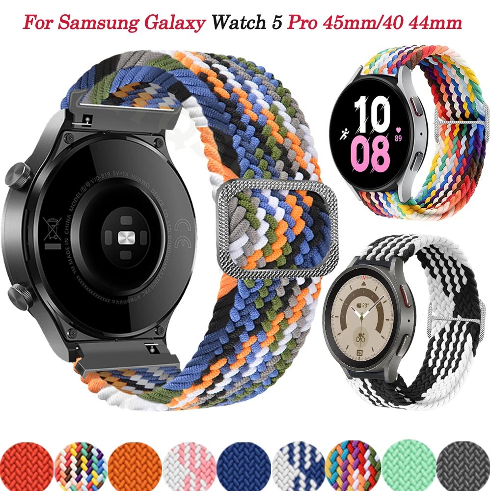 

Ремешок 20 мм для смарт-часов Samsung Galaxy Watch 5 Pro 45 мм/Watch 4/5 40 44 мм, плетеный нейлоновый браслет, классический браслет 42 46 мм