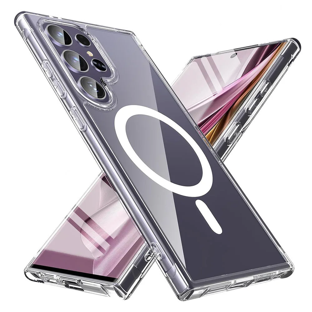 Фото Магнитный чехол для беспроводного зарядного устройства Magsafa для Samsung Galaxy S25 S24 S23 S22 S21 FE Plus Ultra Hybrid Hard Cover Soft Shell №1