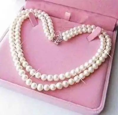 

NEW Natural 7-8mm 2Row AAA White Cultured Pearl Necklace 17-18Inch