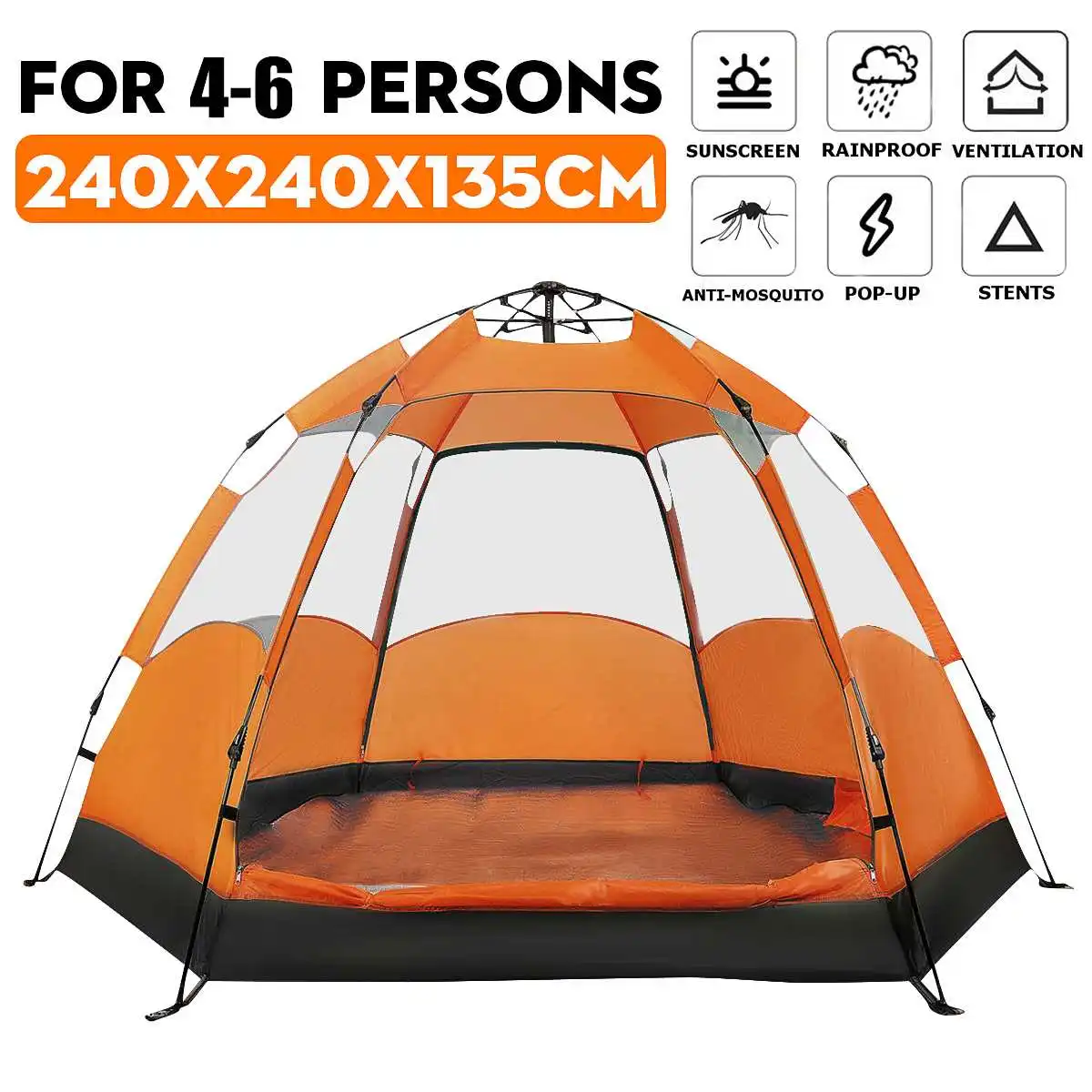 4-6 People Capcity Automatic Waterproof Portable Travel Camping Hiking Double Layer Outdoor Tent for Big Family 4 Seasons
