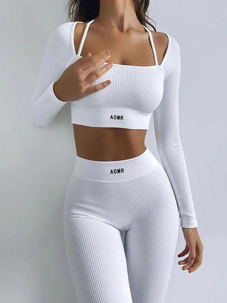 

Apprabant Trousers Set Lace Halter Square Collar Open Navel Letter Embroidery Top Contrast Color Comfortable Casual Pants Suit