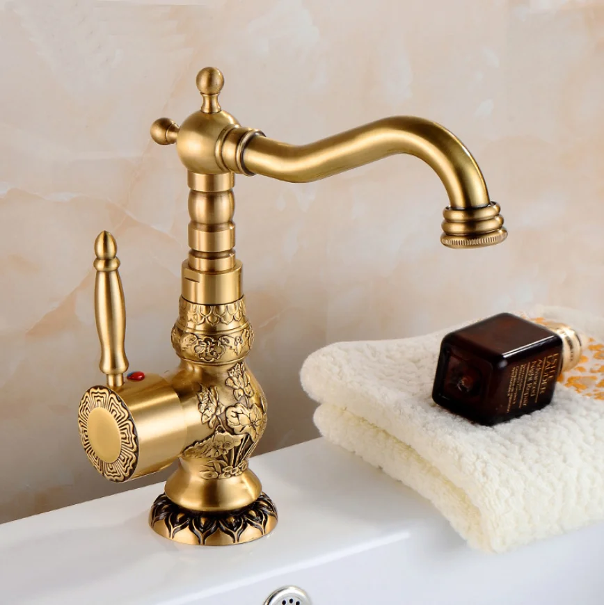 

Латунный тройной смеситель для ванной комнаты, горячий и холодный стол, смеситель для раковины, античная резьба, настольный смеситель fa