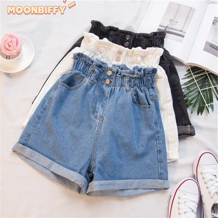 

New 2023 Summer Plus Size Denim Shorts Women Casual Loose Ladies Fashion Elastic Waist Wide Leg Short Jeans Female