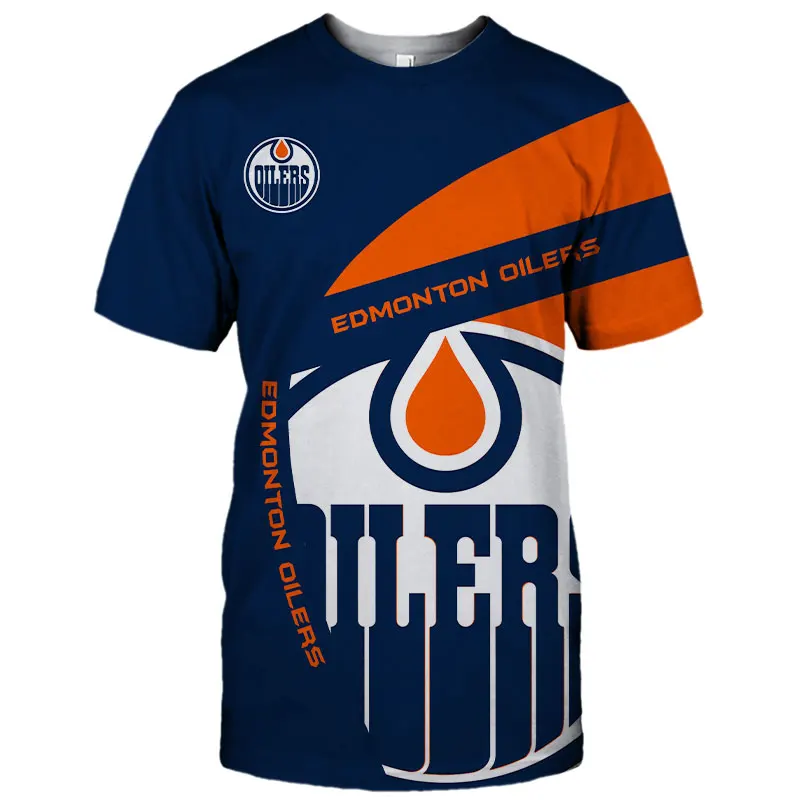 

Summer Casual Tops Edmonton Men's Fashion Blue Orange Stitching White Note Print Oilers T-shirts