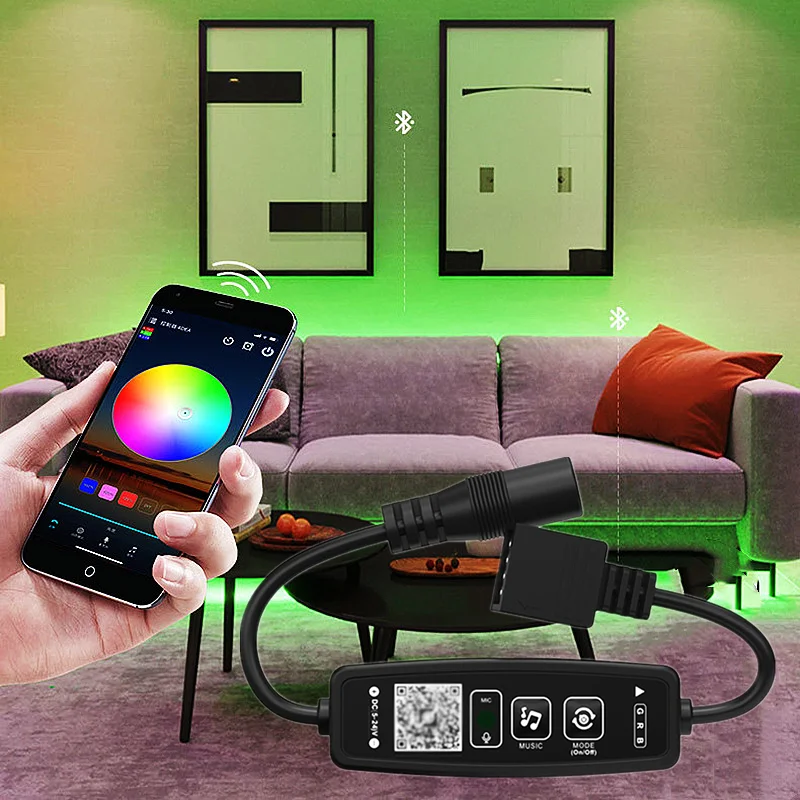 

Мини RGB Bluetooth-контроллер, совместимый с музыкой, 5 В, 12 В, 24 В постоянного тока, Bluetooth SMD COB 2835 3528 5050 4-контактный GRB контроллер светодиодной ленты