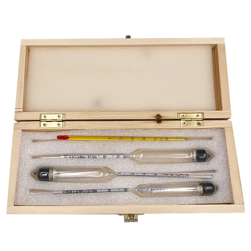 Accurate Alcoholmeter Concentration Meter Wine Measuring Tool Set Vodka Whiskey Hydrometer In Wooden Box