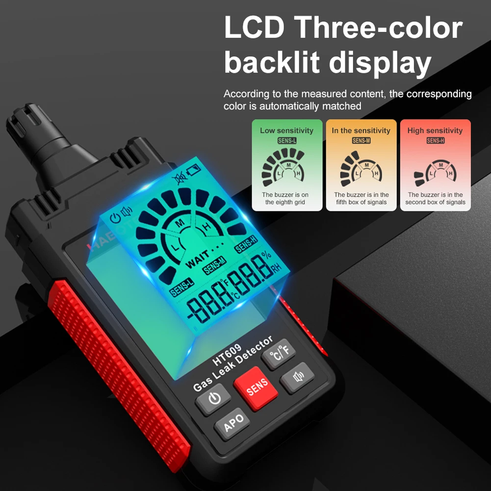 

Детектор Утечки Газа HT609 50-1000ppm, звуковой и визуальный детектор утечки природного газа, датчик температуры и влажности