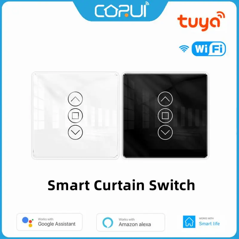 

Умный стеклянный выключатель для штор CORUI Tuya WiFi RF433 с сенсорной панелью для роликовых жалюзи, жалюзи, выключатель для Smart Life, Alexa, Google Home
