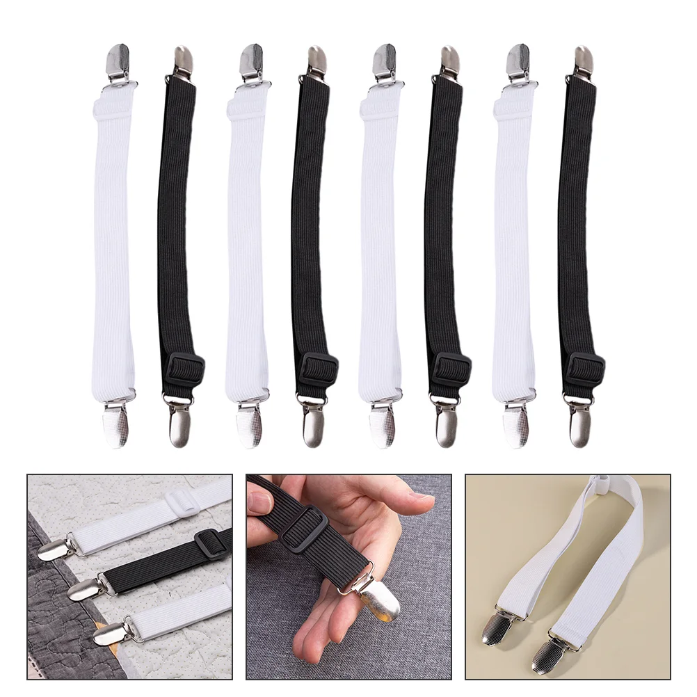 

8 Pcs Adjustable Straps Bed Sheet Clip Mattress Cover Clips Tablecloth Fasteners Bands White Nylon