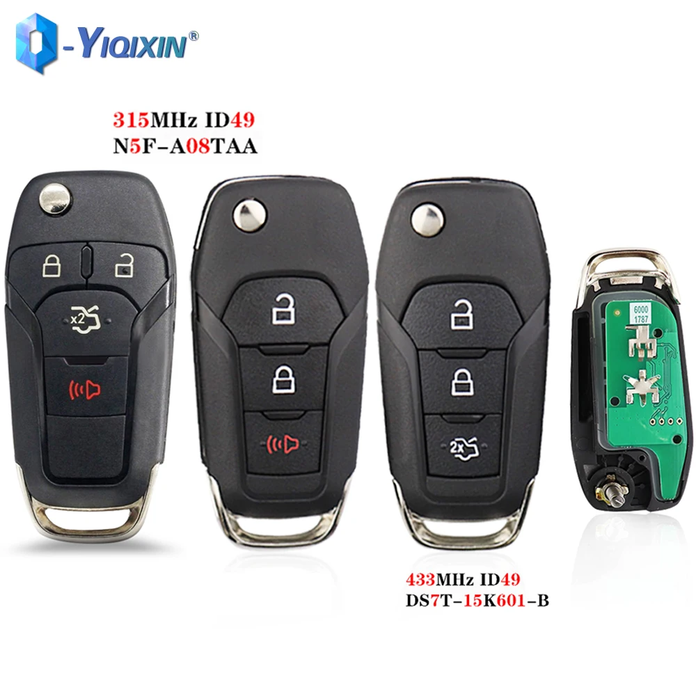 YIQIXIN ID49 Chip Remote Car Flip Key 433MHz DS7T-15K601-B For Ford Escort Fusion 2013-2016 Explorer Ranger 315Mhz N5F-A08TAA